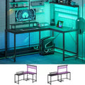 HOMCOM 61.6 L Shaped Desk with Power Outlets & LED Lights, Convertible Computer Desk with Monitor Stand and Computer Shelf for Home Office