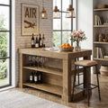 MAYEERTY 55 Home Bar Table with 3-Tier Storage Shelves, Light Brown MDF Indoor Pub Table, 350 lbs Capacity Waterproof Scratch-Resistant Bar Unit