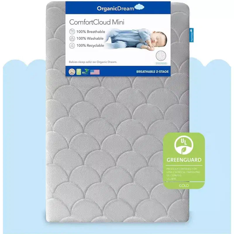 Organic Dream ComfortCloud Mini Crib Mattress in Moonlight Grey