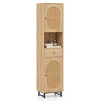 Costway 67 Tall Bathroom Cabinet with 2 Doors Open Compartment & Drawer Adjustable Shelves Beige/White