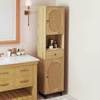 Mobiletto da bagno alto 170 cm in rattan PE beige/bianco, monoposto