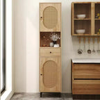 Mobiletto da bagno alto 170 cm in rattan PE beige/bianco, monoposto