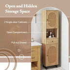 Mobiletto da bagno alto 170 cm in rattan PE beige/bianco, monoposto