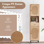 Mobiletto da bagno alto 170 cm in rattan PE beige/bianco, monoposto