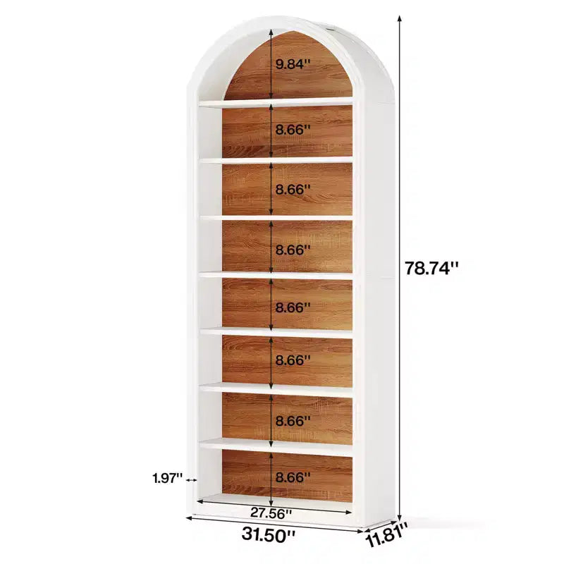 Libreria ad arco bicolore nera e marrone, 8 ripiani, per 1 persona