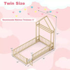 Letto a castello singolo a forma di casetta con cancello e appendiabiti, beige/grigio/rosa/bianco, per 1 bambino