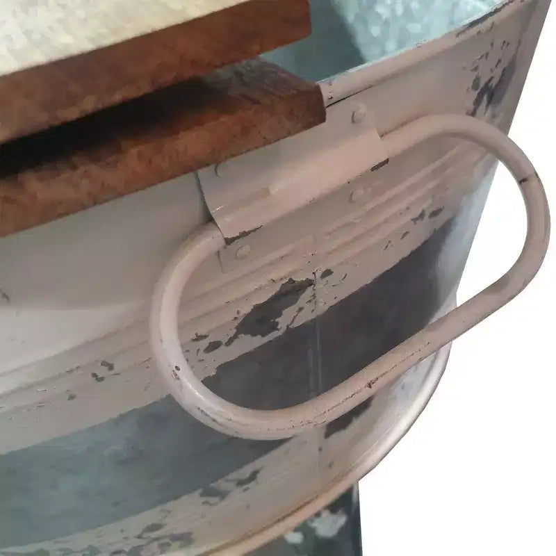 Tavolino da cocktail rotondo con ripiano sollevabile bianco e marrone, base in ferro, posti a sedere 2-4
