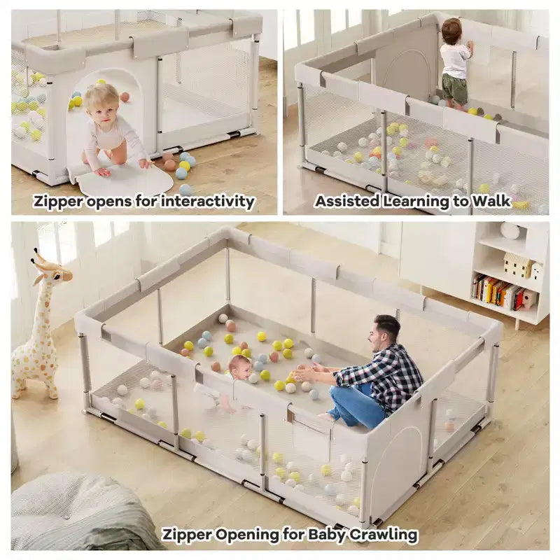 Box per bambini pieghevole grigio, quadrato, per 2