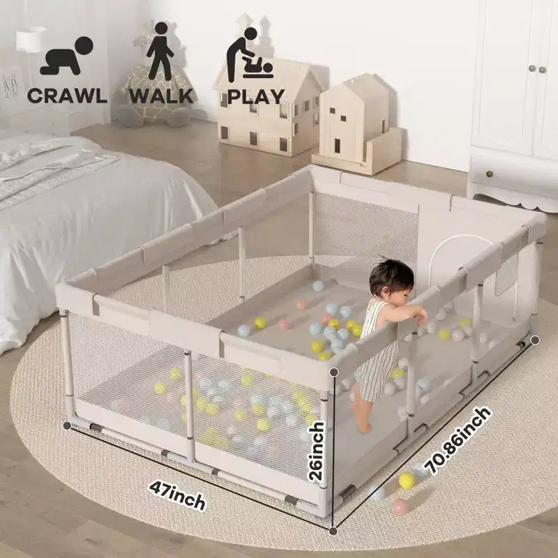 Box per bambini pieghevole grigio, quadrato, per 2