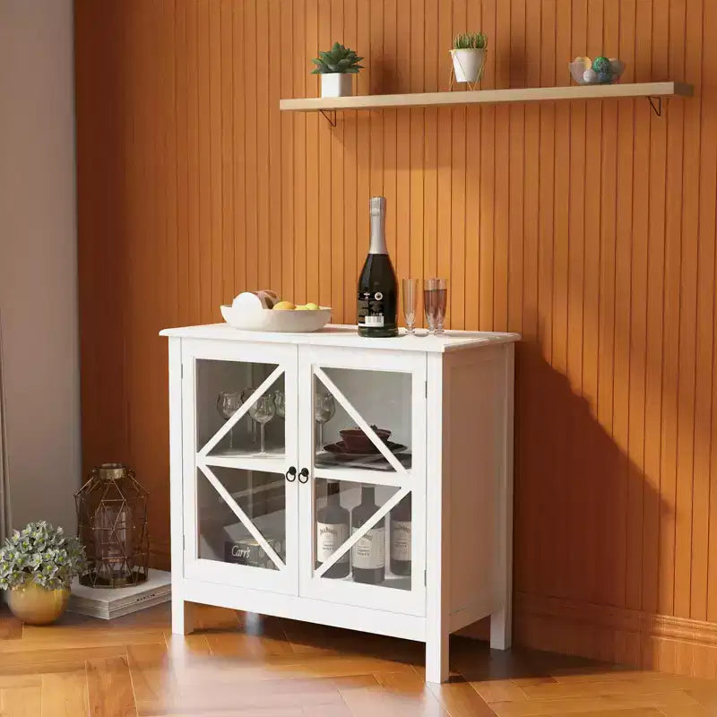 GDFStudio Ebany Rustic Kitchen Storage Cabinet with Glass Doors