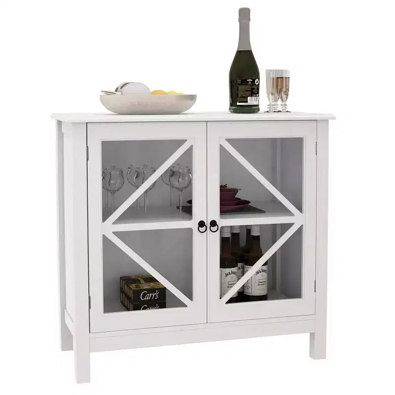 Mobile Contenitore da Cucina Rustico Bianco, Ante in Vetro, 2 Ante 1 Ripiano