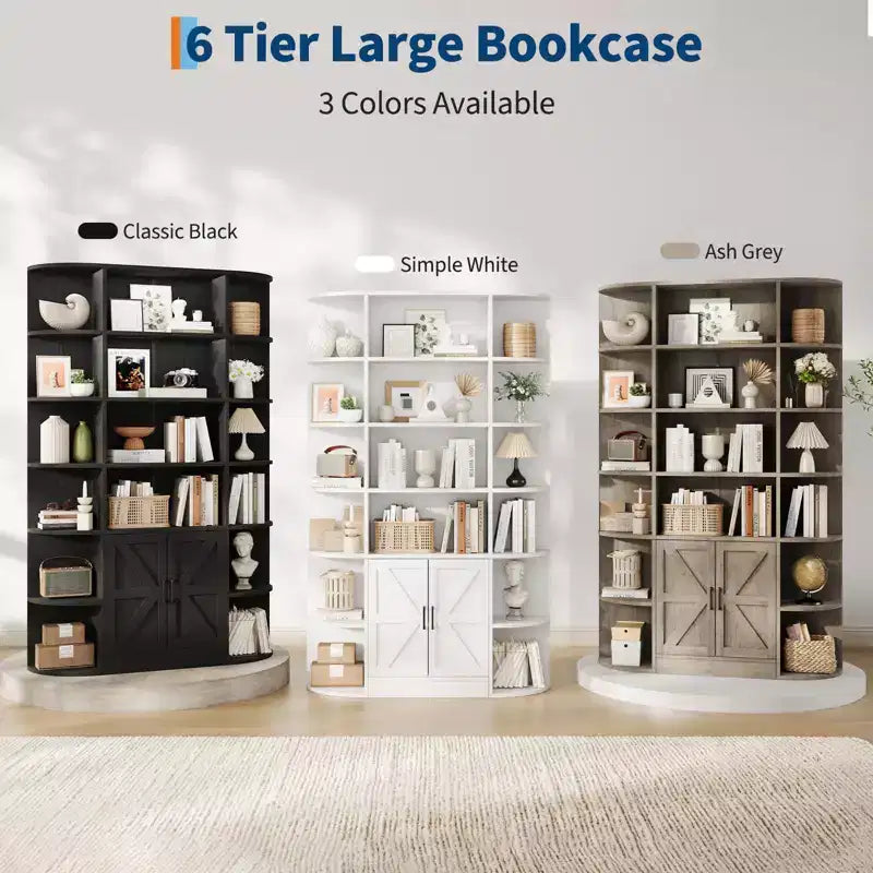 Libreria a 6 ripiani in nero/grigio/bianco con anta scorrevole – Assemblaggio per 1 persona