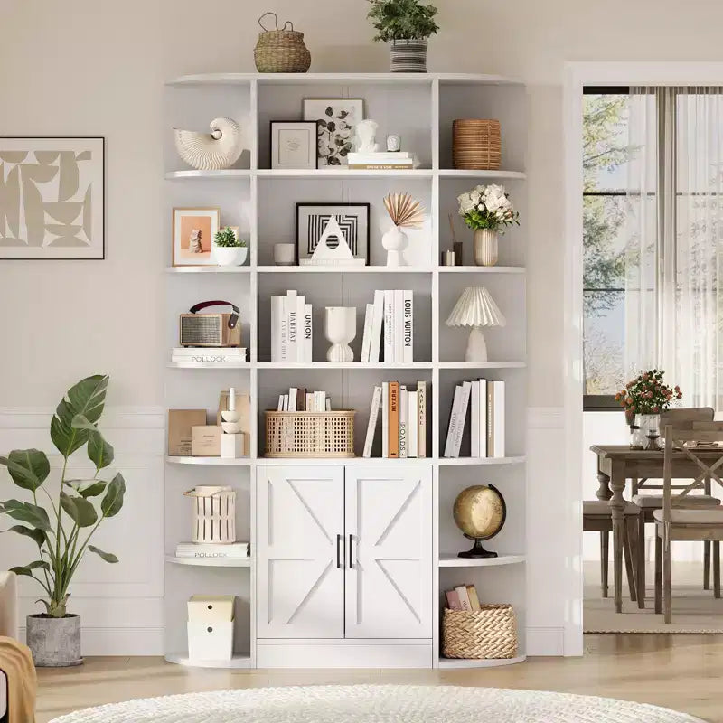 Libreria a 6 ripiani in nero/grigio/bianco con anta scorrevole – Assemblaggio per 1 persona
