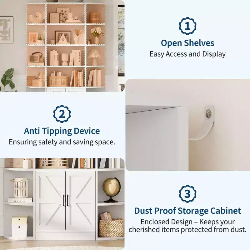 Libreria a 6 ripiani in nero/grigio/bianco con anta scorrevole – Assemblaggio per 1 persona