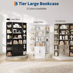 Libreria a 6 ripiani in nero/grigio/bianco con anta scorrevole – Assemblaggio per 1 persona
