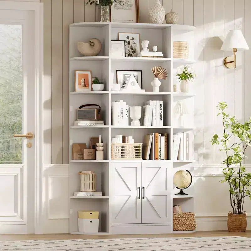 Libreria a 6 ripiani in nero/grigio/bianco con anta scorrevole – Assemblaggio per 1 persona
