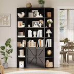 Libreria a 6 ripiani in nero/grigio/bianco con anta scorrevole – Assemblaggio per 1 persona