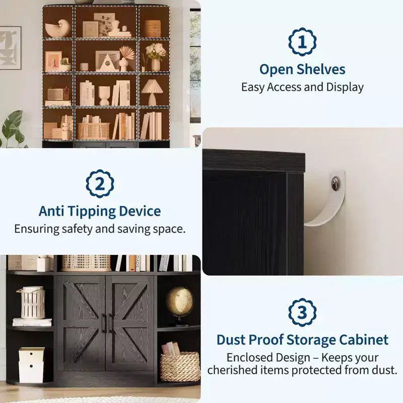Libreria a 6 ripiani in nero/grigio/bianco con anta scorrevole – Assemblaggio per 1 persona