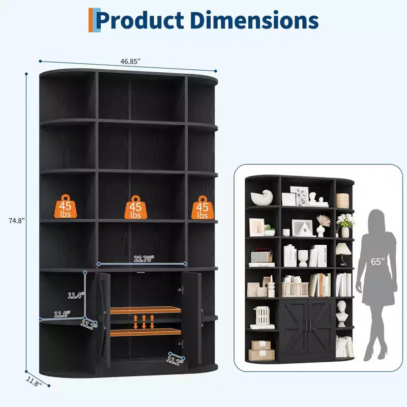 Libreria a 6 ripiani in nero/grigio/bianco con anta scorrevole – Assemblaggio per 1 persona