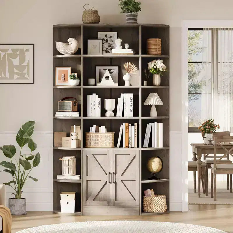Libreria a 6 ripiani in nero/grigio/bianco con anta scorrevole – Assemblaggio per 1 persona