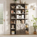 Libreria a 6 ripiani in nero/grigio/bianco con anta scorrevole – Assemblaggio per 1 persona