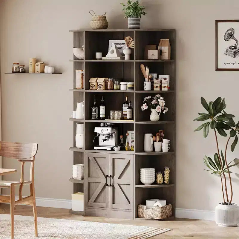 Libreria a 6 ripiani in nero/grigio/bianco con anta scorrevole – Assemblaggio per 1 persona