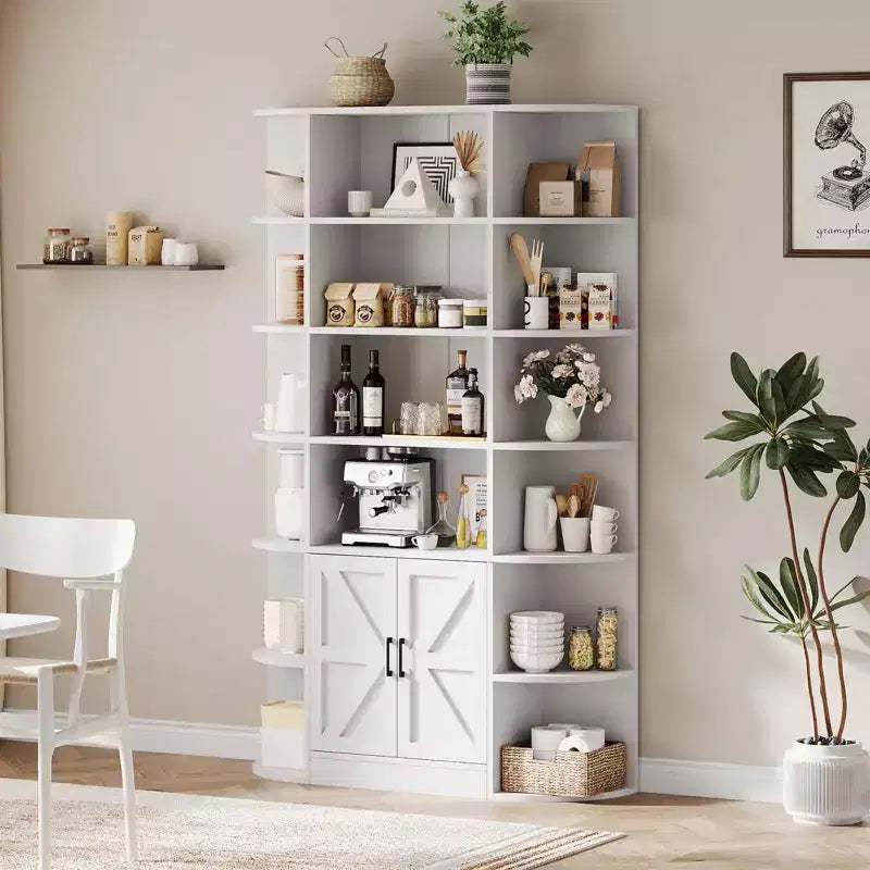 Libreria a 6 ripiani in nero/grigio/bianco con anta scorrevole – Assemblaggio per 1 persona
