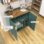 Credenza portavino da terra con ante a scanalatura nere e verdi e portabicchieri