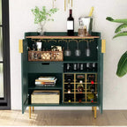 Credenza portavino da terra con ante a scanalatura nere e verdi e portabicchieri