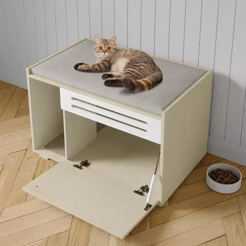 Mobile per lettiera a 3 ante apribili, colore nero/legno, per 1 gatto