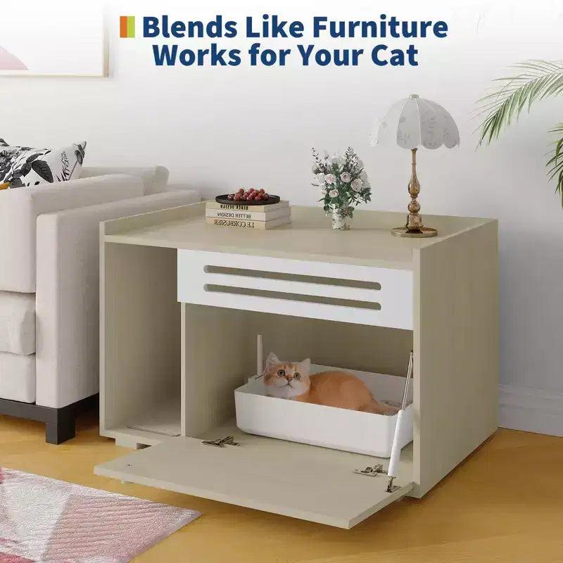 Mobile per lettiera a 3 ante apribili, colore nero/legno, per 1 gatto