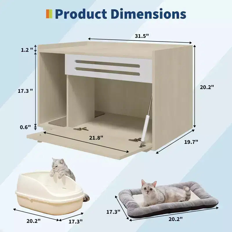 Mobile per lettiera a 3 ante apribili, colore nero/legno, per 1 gatto