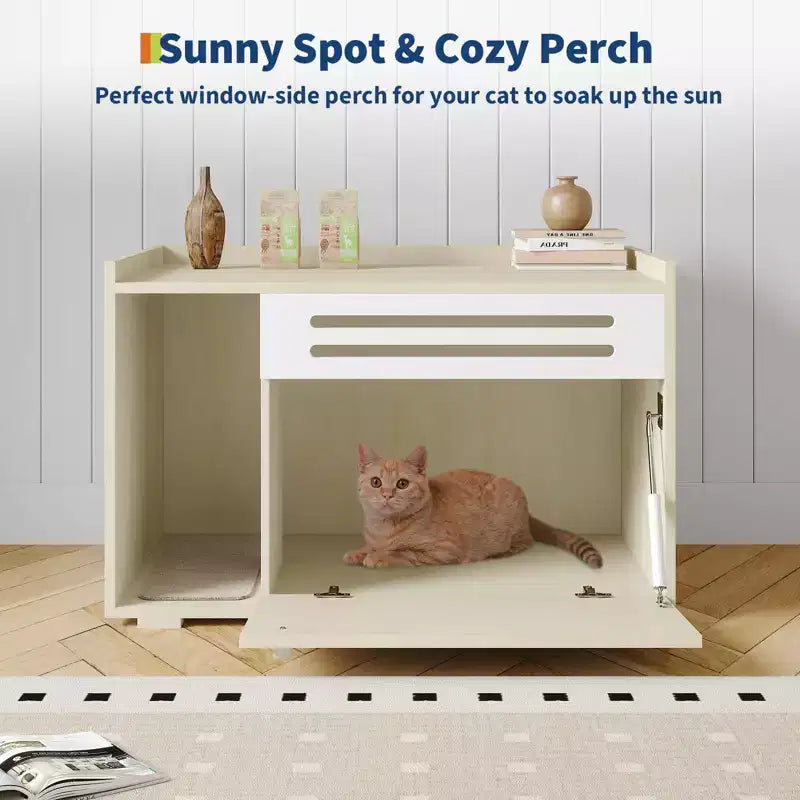 Mobile per lettiera a 3 ante apribili, colore nero/legno, per 1 gatto
