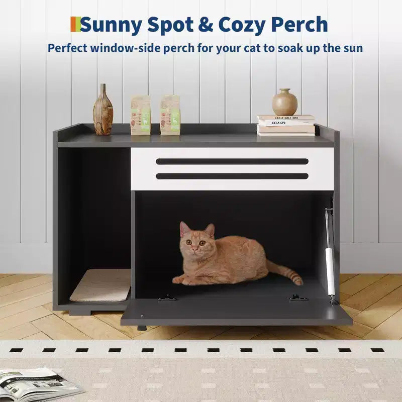 Mobile per lettiera a 3 ante apribili, colore nero/legno, per 1 gatto