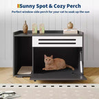 Mobile per lettiera a 3 ante apribili, colore nero/legno, per 1 gatto