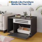 Mobile per lettiera a 3 ante apribili, colore nero/legno, per 1 gatto