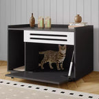 Mobile per lettiera a 3 ante apribili, colore nero/legno, per 1 gatto