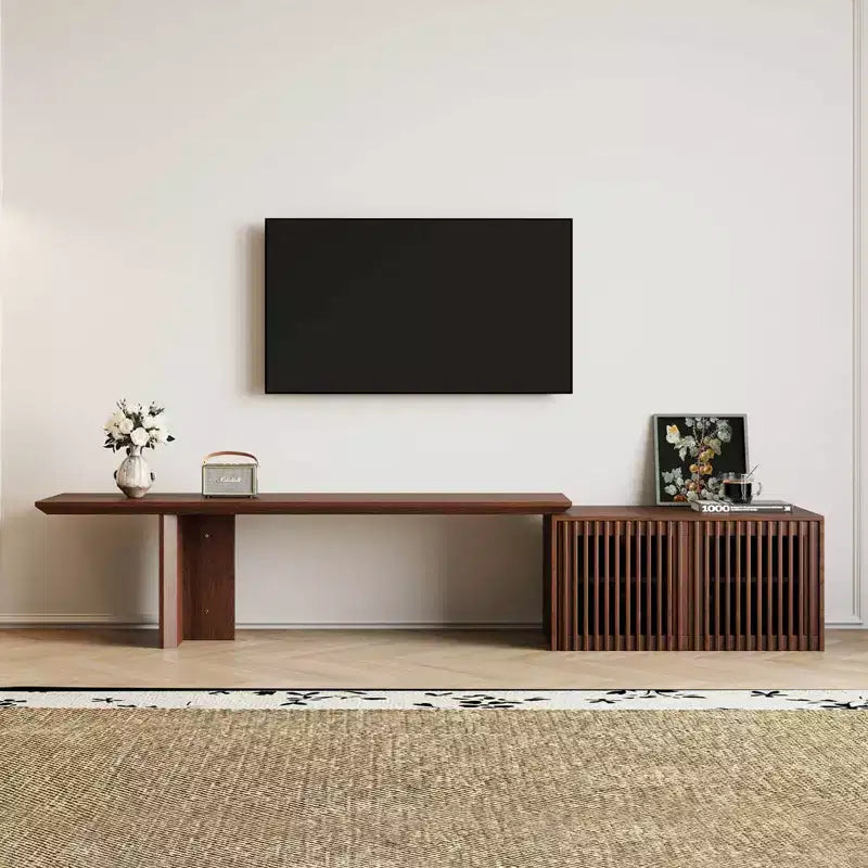 JVNOXK 60.6-84.3''Extendable TV Media Console for Up to 55 Inch, Modern TV Stand, Entertainment Center with Storage, for Living Room,Bedroom,Walnut