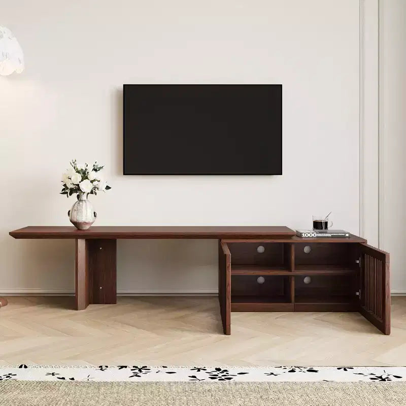 Mobile TV Espandibile in Noce, Finitura Naturale, Pezzo Unico, Adatto per TV fino a 55"