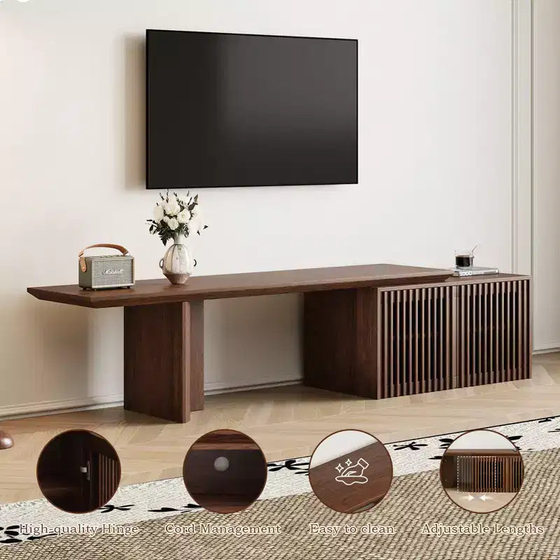 Mobile TV Espandibile in Noce, Finitura Naturale, Pezzo Unico, Adatto per TV fino a 55"