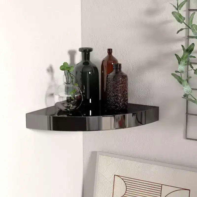 Corner Shelf High gloss black Honeycomb MDF, metal Small