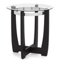Costway 1/2 PCS 24 Round Side Table Glass End Table with Tempered Glass Top Cross Black/Walnut