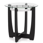 Costway 1/2 PCS 24 Round Side Table Glass End Table with Tempered Glass Top Cross Black/Walnut