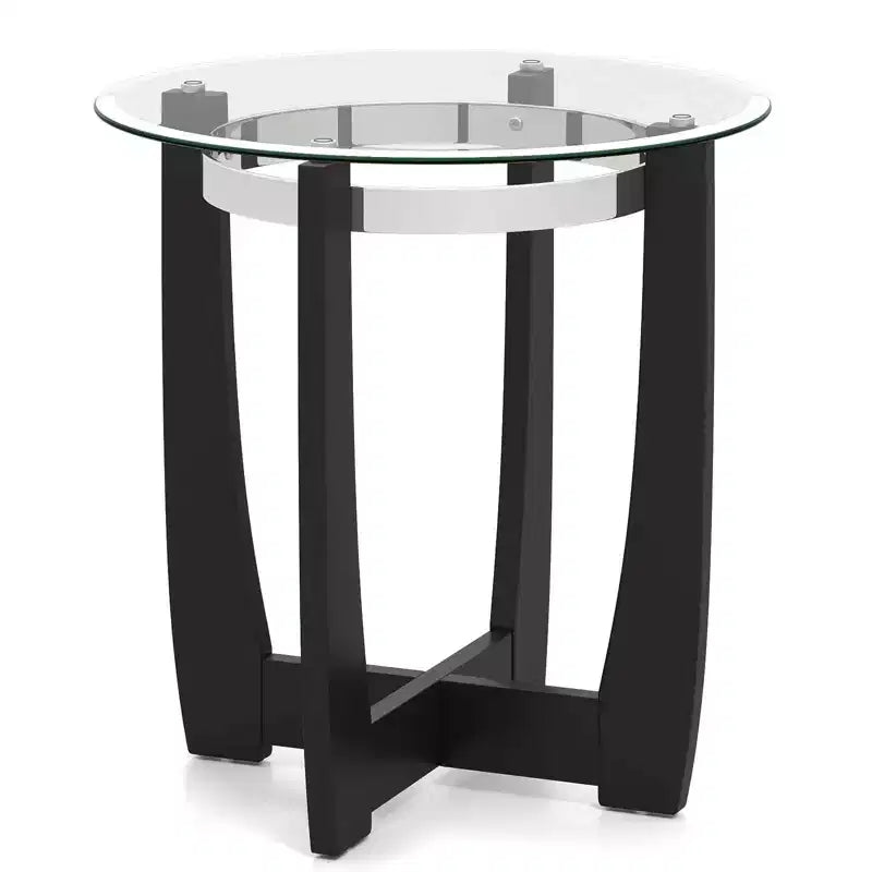 Costway 1/2 PCS 24 Round Side Table Glass End Table with Tempered Glass Top Cross Black/Walnut