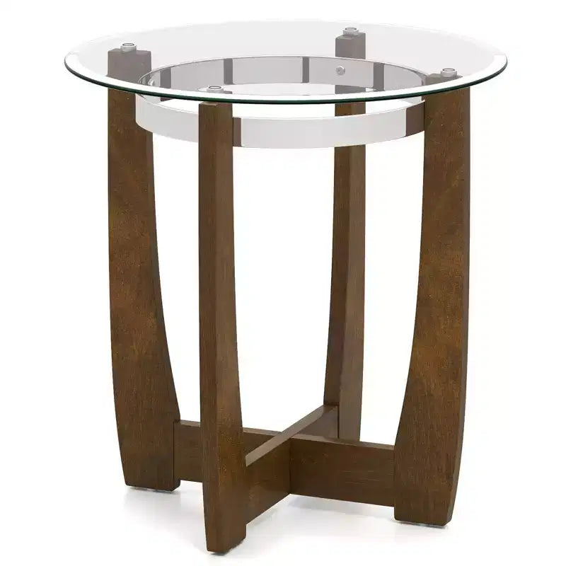 Tavolino Rotondo in Vetro Trasparente e Nero/Noce, 1/2 pz