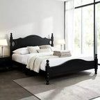 Homy Casa Solid Wood Bed Frame with Turned Posts and Curved Headboard, for Bedroom or Guest Room, Black