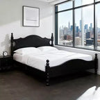 Struttura Letto in Legno Massello Nero – Testiera Curva e Colonne Tornite, Matrimoniale Francese/Matrimoniale, 1 Persona