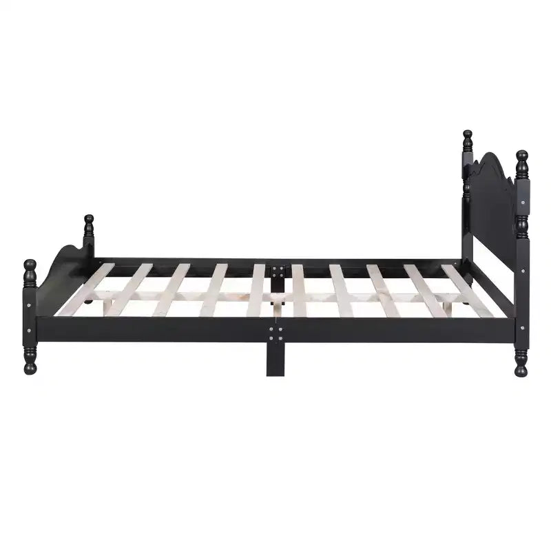 Struttura Letto in Legno Massello Nero – Testiera Curva e Colonne Tornite, Matrimoniale Francese/Matrimoniale, 1 Persona