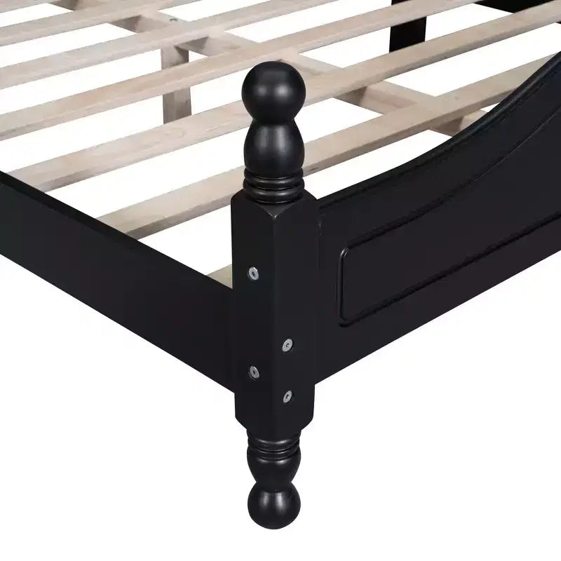 Struttura Letto in Legno Massello Nero – Testiera Curva e Colonne Tornite, Matrimoniale Francese/Matrimoniale, 1 Persona