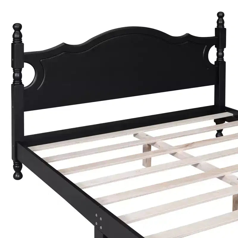 Struttura Letto in Legno Massello Nero – Testiera Curva e Colonne Tornite, Matrimoniale Francese/Matrimoniale, 1 Persona